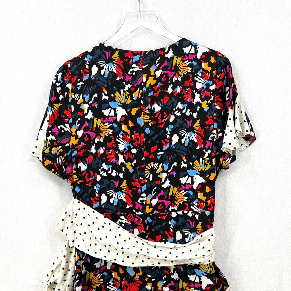 TANYA TAYLOR Bianka Combo Silk Wrap Dress Womens 8 Floral Polka Dot Ruffle Wrap - Picture 7 of 16